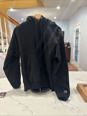Champion Black Hooded Sweatshirt with Sleeve Logo